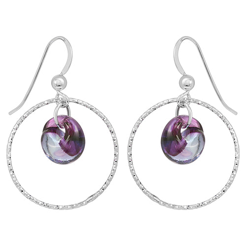 Mystic Purple Bead & Hoop Earrings-Silver