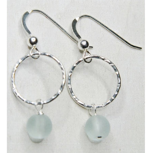 Eco Sea Glass Circle Earrings-Silver