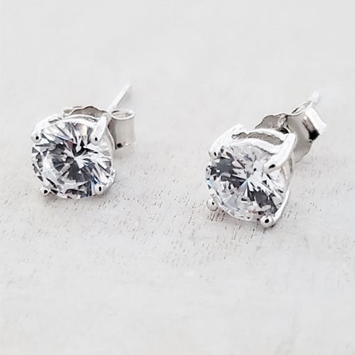 Cubic Zirconia Stud Earrings-Silver